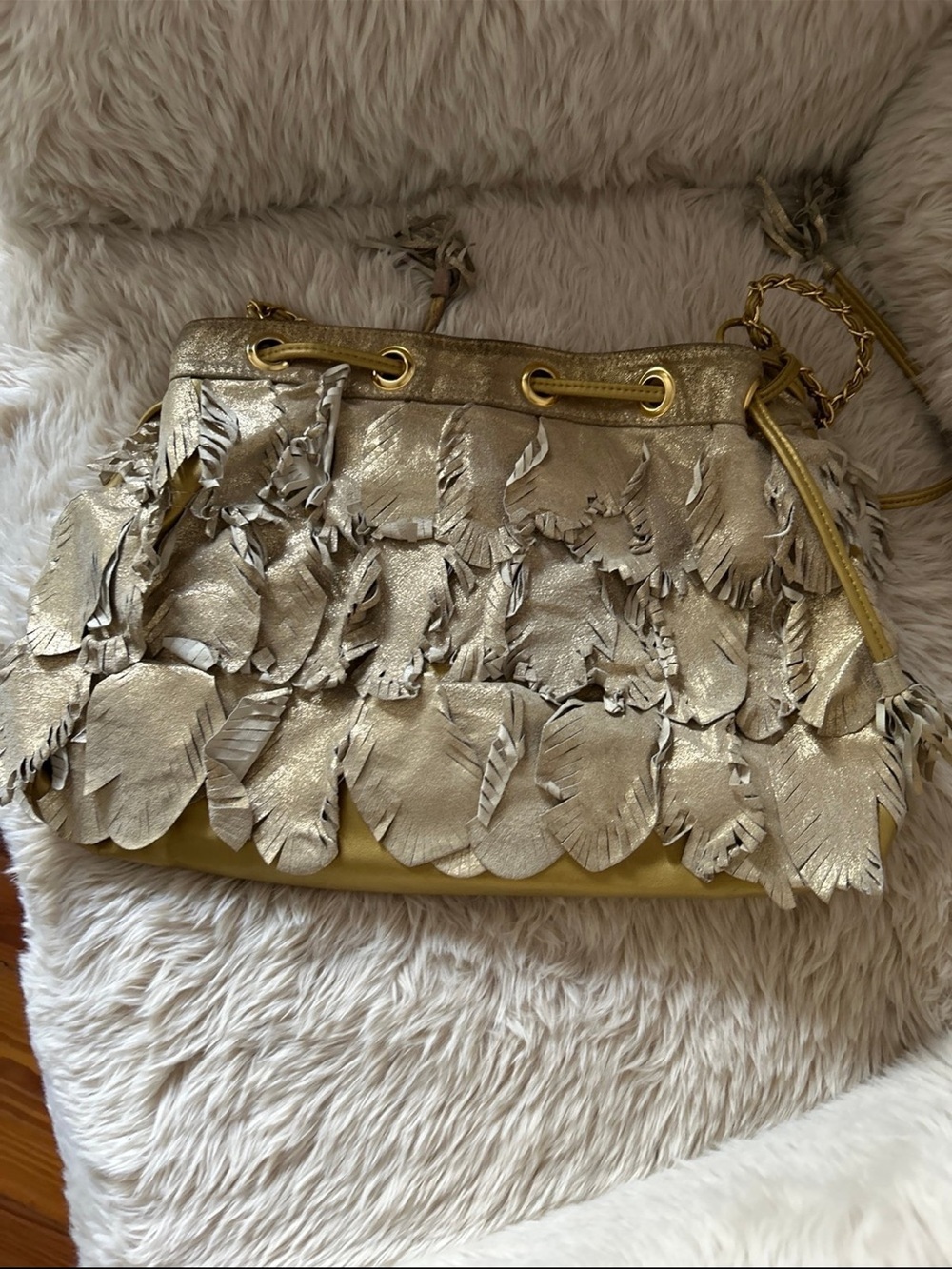 bebe Gold Feather-Accent Shoulder Bag